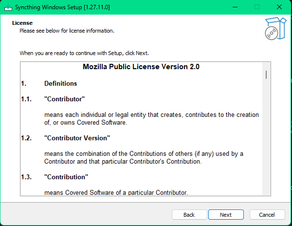 Syncthing Installer Licensing